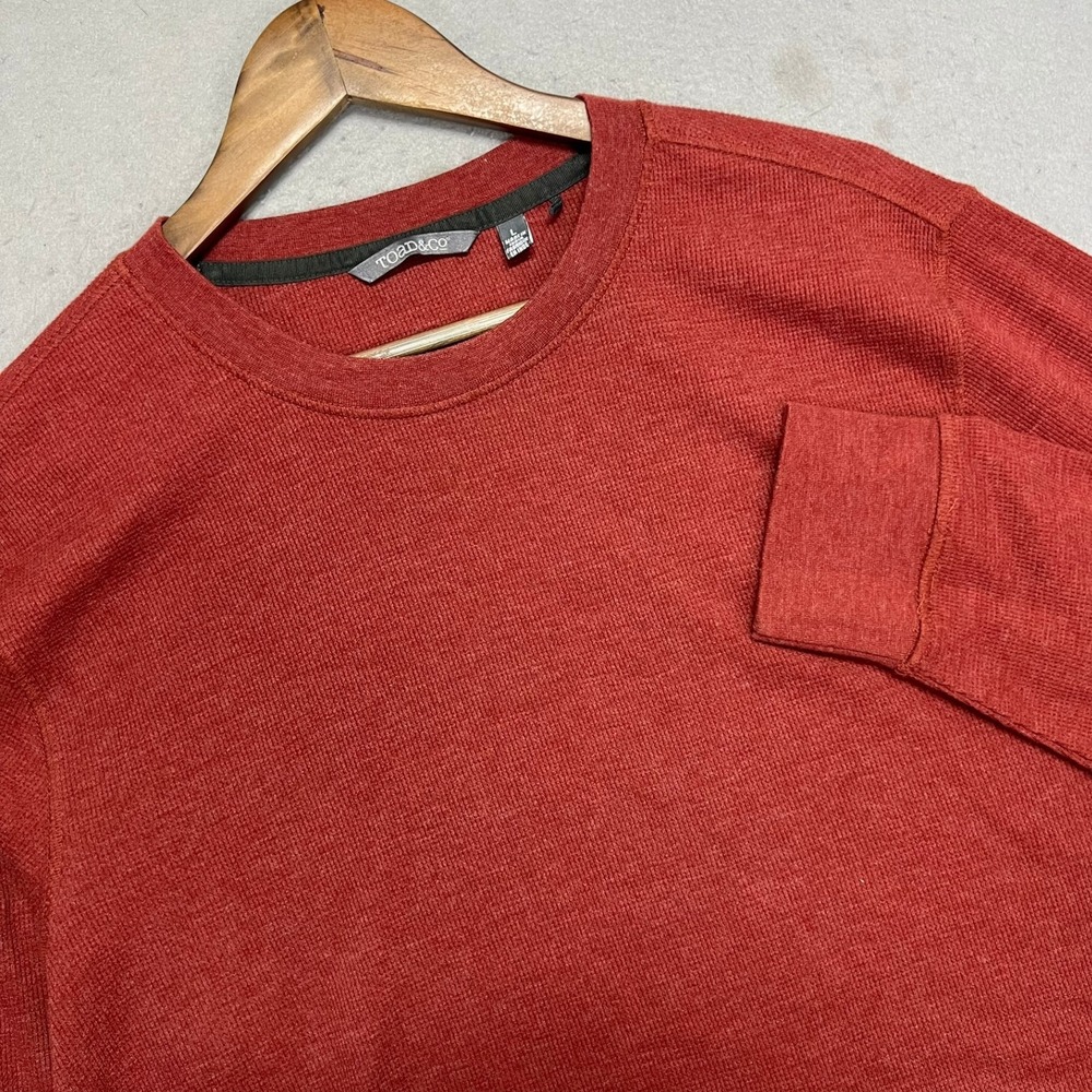 Toad&Co Mens Large Organic Cotton Thermal Waffle Knit Long Sleeve Shirt Rust Red